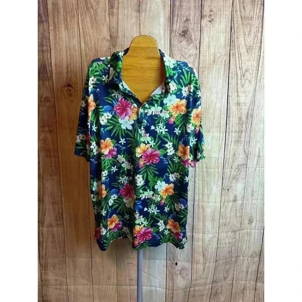 Greenside Golf Men's Size L Tropical Floral Polo Shirt 5% Spandex 95% Polyester
